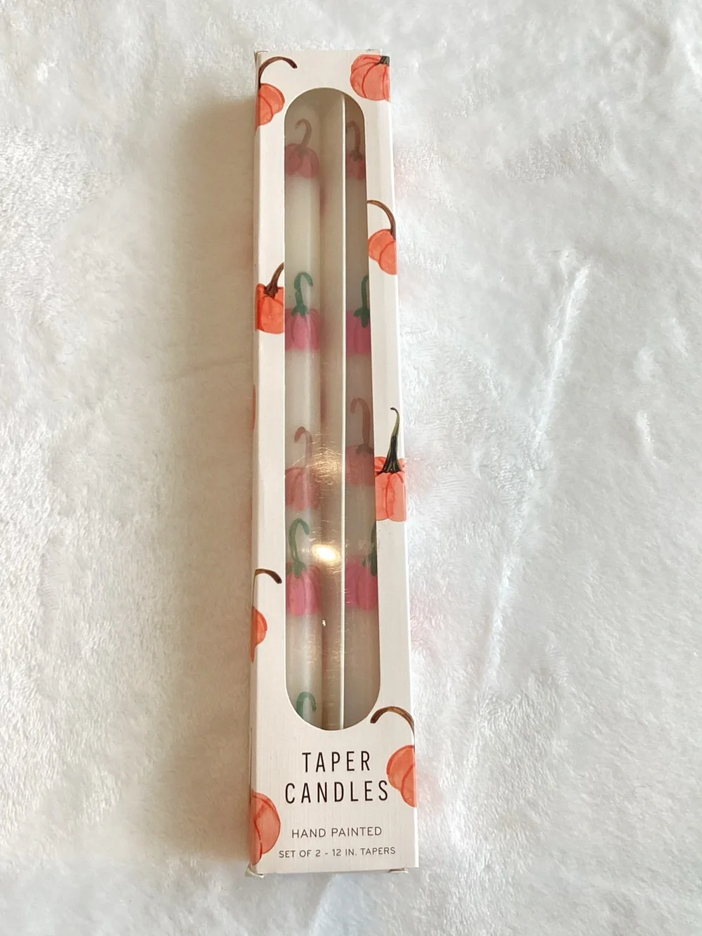Anthropologie Fall Icons Taper Candles Set of 2 New Painted Pumpkins Rose Pink